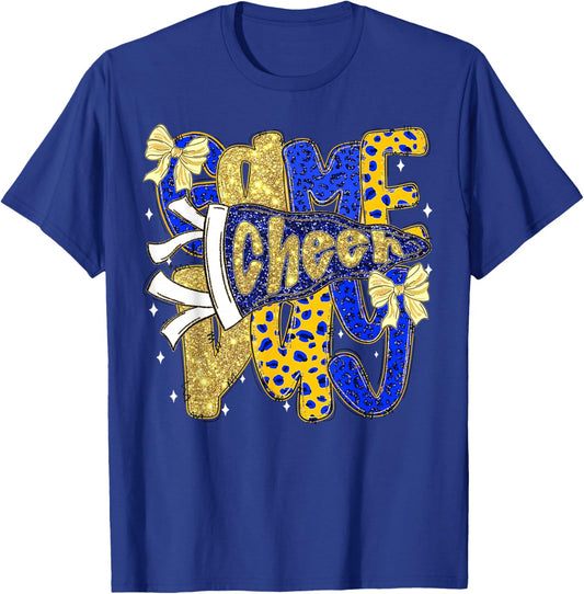 Preppy Game Day Football Mom Pennant Flag Cheer Blue & Gold T-Shirt - T-Shirt | Royal
