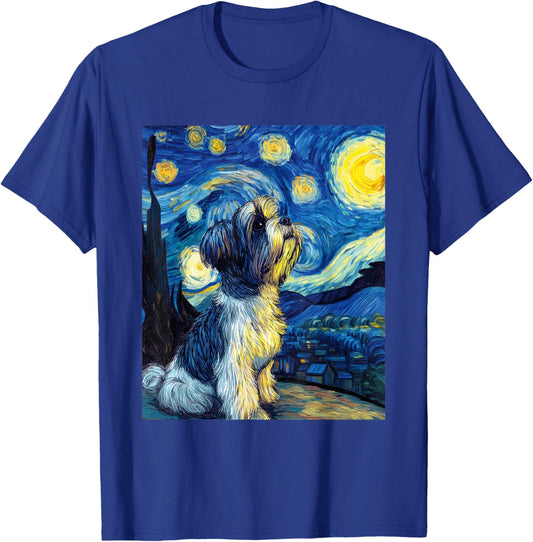 Shih Tzu Dog Van Gogh Starry Night Graphic T-Shirt - T-Shirt | Royal