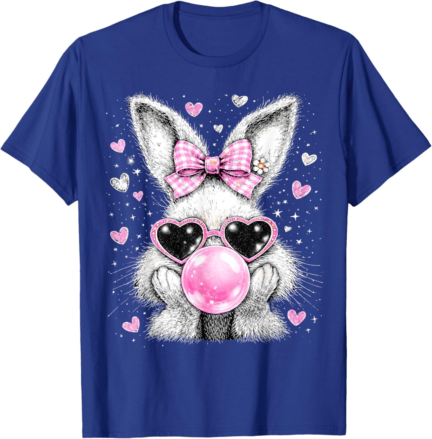 Easter Bunny Blowing Bubble Gum Coquette Bow Women Girls T-Shirt - T-Shirt | Royal