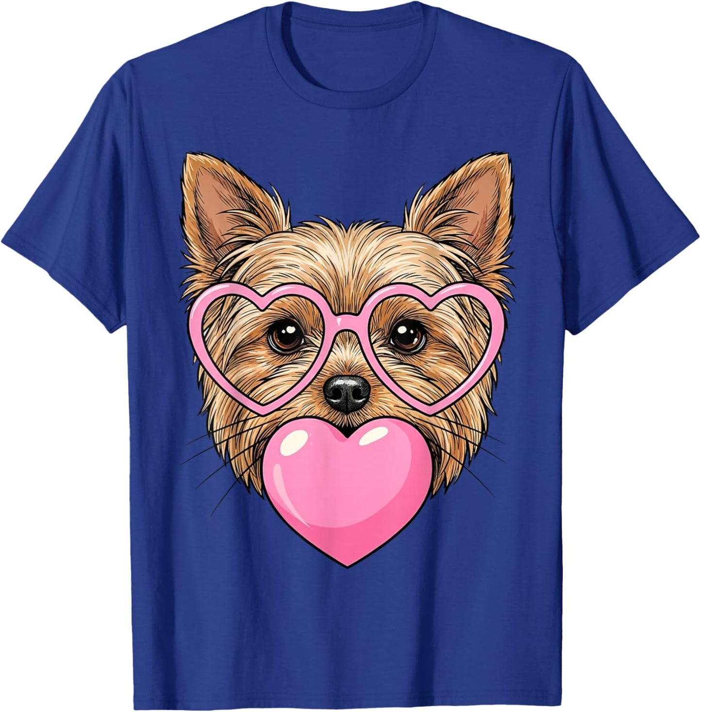 Funny Cute Yorkie Dog Heart Bubble Gum Puppy Face Animal Art T-Shirt - T-Shirt | Royal