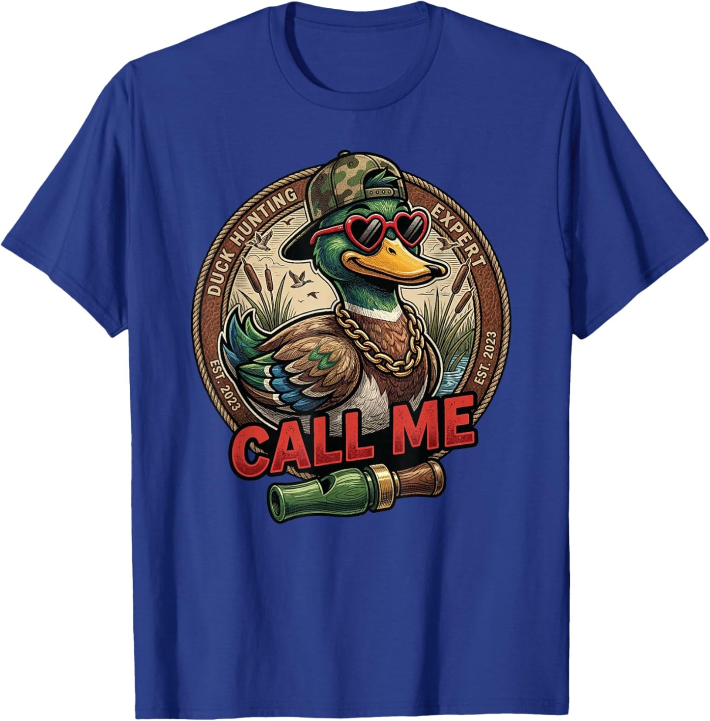 Call Me Duck Hunting Retro Valentine's Day Men Women T-Shirt - T-Shirt | Royal