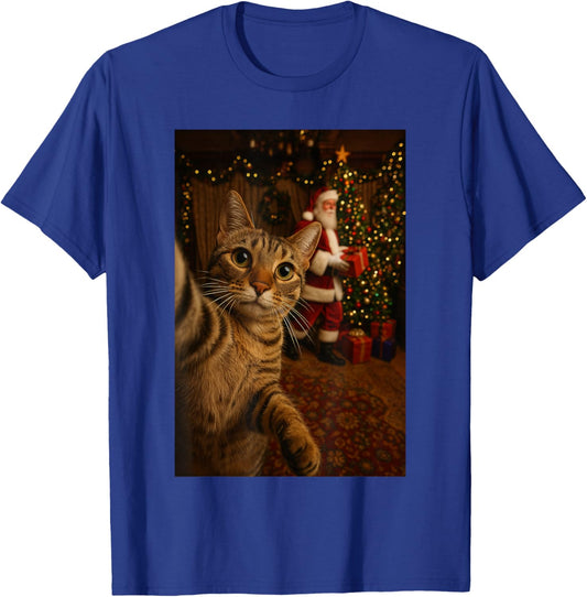 Santa Cat Christmas Tree Shirt, Funny Christmas Cat Selfie T-Shirt - T-Shirt | Royal