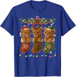 Lion in Christmas Socks Lights Lion Xmas T-Shirt - T-Shirt | Royal