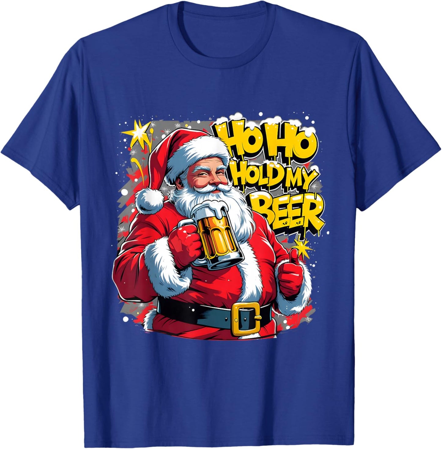 HoHo Hold My Beer Funny Santa Christmas Art T-Shirt - T-Shirt | Royal