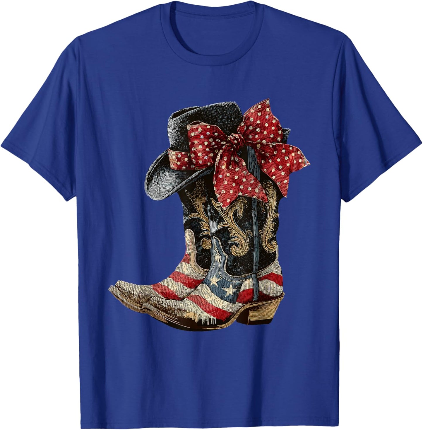 Retro Western Cowboy Cowgirl American Patriotic Rodeo Boots T-Shirt - T-Shirt | Royal