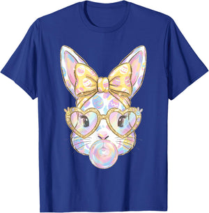 Cute Bunny Rabbit Face Tie Dye Glasses Girl Happy Easter Day T-Shirt - T-Shirt | Royal