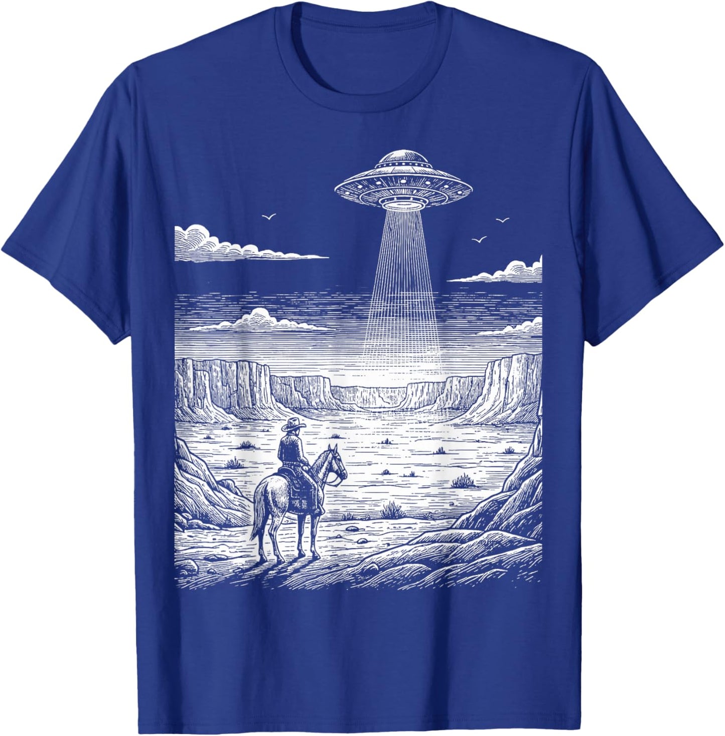 Vintage Cowboy UFO Encounter Retro Western Desert Country T-Shirt - T-Shirt | Royal