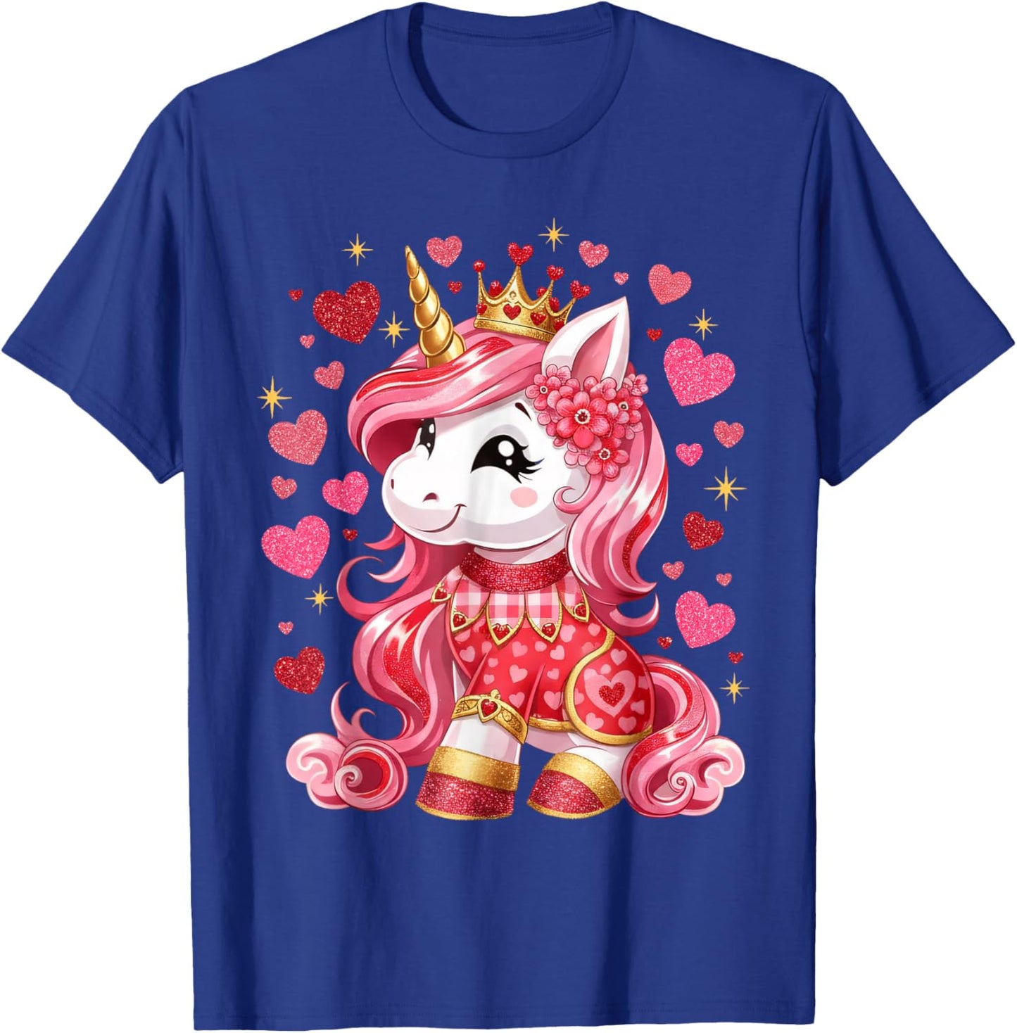 Cute Unicorn with Heart Valentines Day Girls Kids T-Shirt - T-Shirt | Royal
