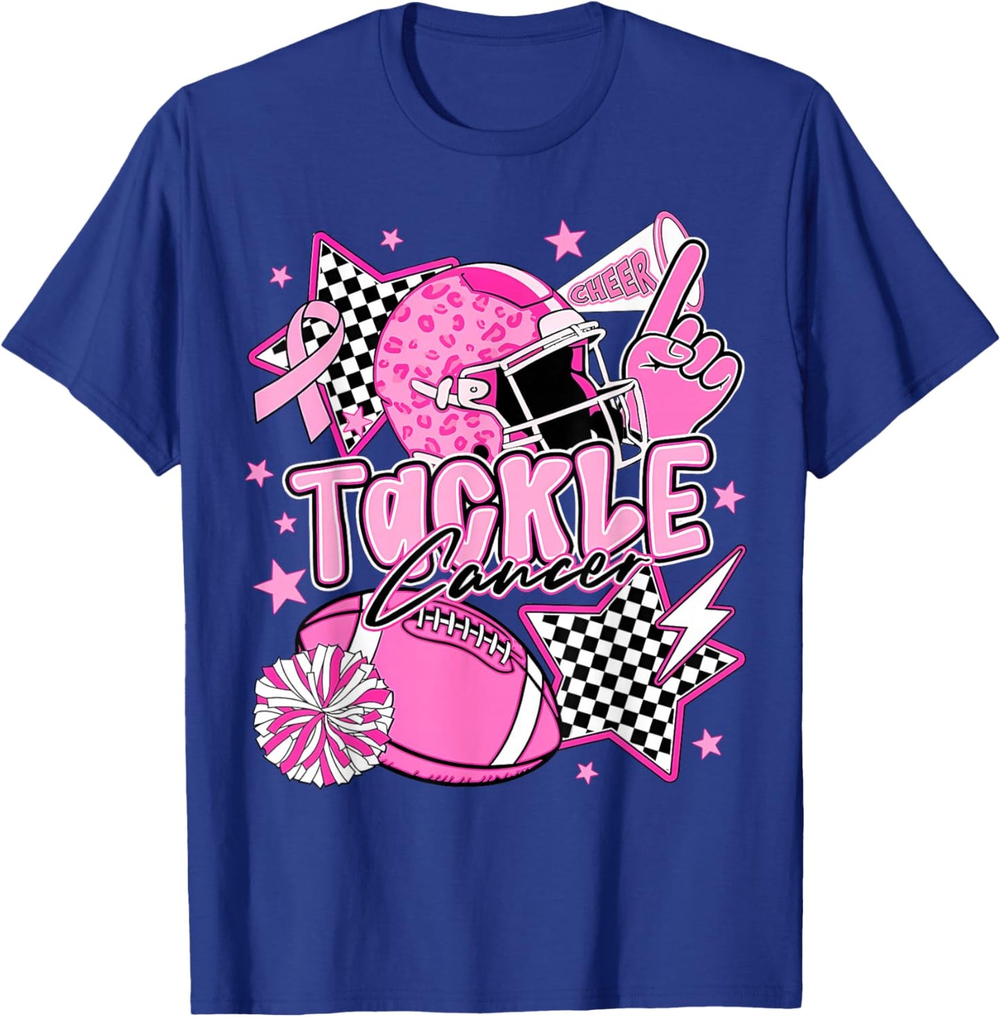 Tackle Breast Cancer Awareness American Football Pink Ribbon T-Shirt - T-Shirt | Royal