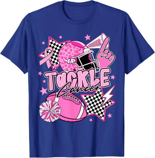 Tackle Breast Cancer Awareness American Football Pink Ribbon T-Shirt - T-Shirt | Royal