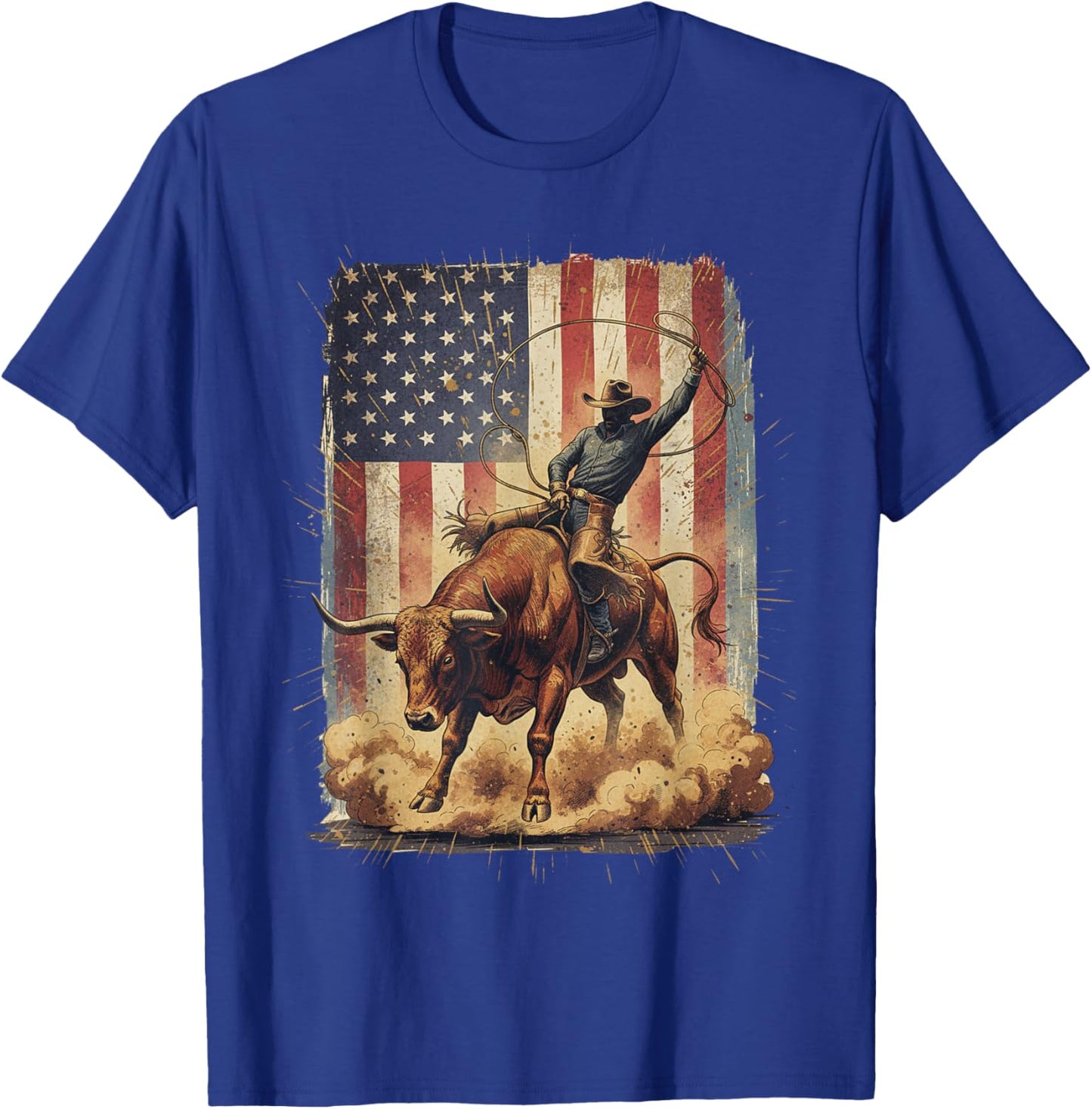 American Flag Rodeo USA Cowboy Bull Rider Western Men T-Shirt - T-Shirt | Royal