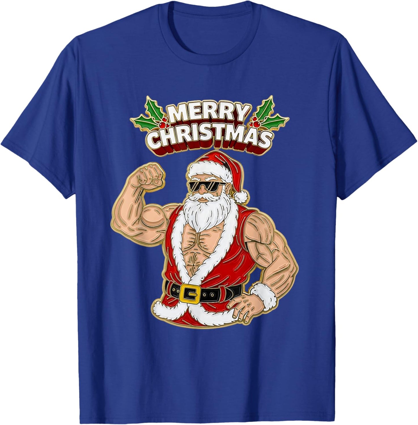 Christmas Santa Strong Muscles Bodybuilder Festive Holiday T-Shirt - T-Shirt | Royal