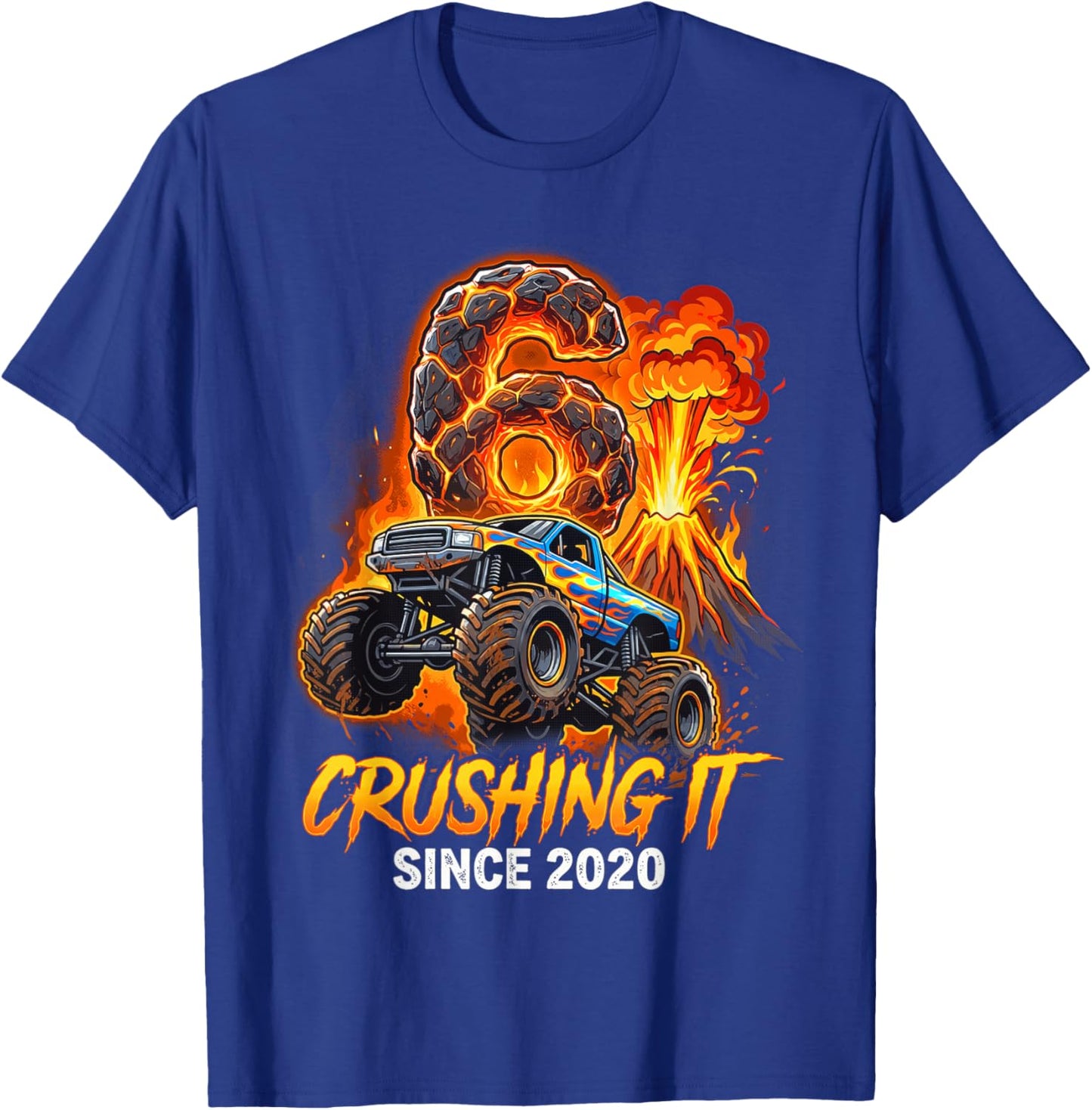 Birthday Monster Truck 6 Year Old Boys 6th Party Born 2020 T-Shirt - T-Shirt | Royal