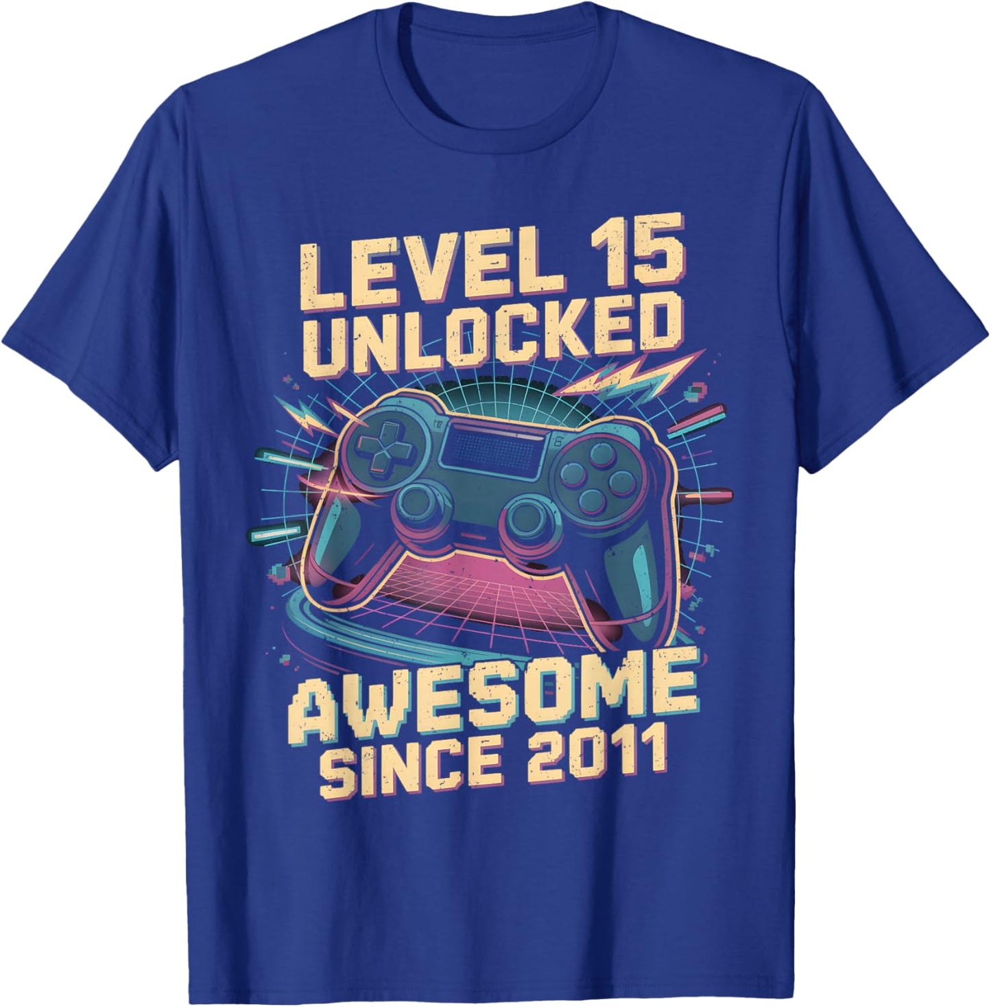 15 Year Old Boy Level 15 Gamer 2011 15th Birthday Party Gift T-Shirt - T-Shirt | Royal