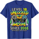 Level 18 Unlocked Awesome Since 2008 18th Birthday Gaming T-Shirt - T-Shirt | Royal