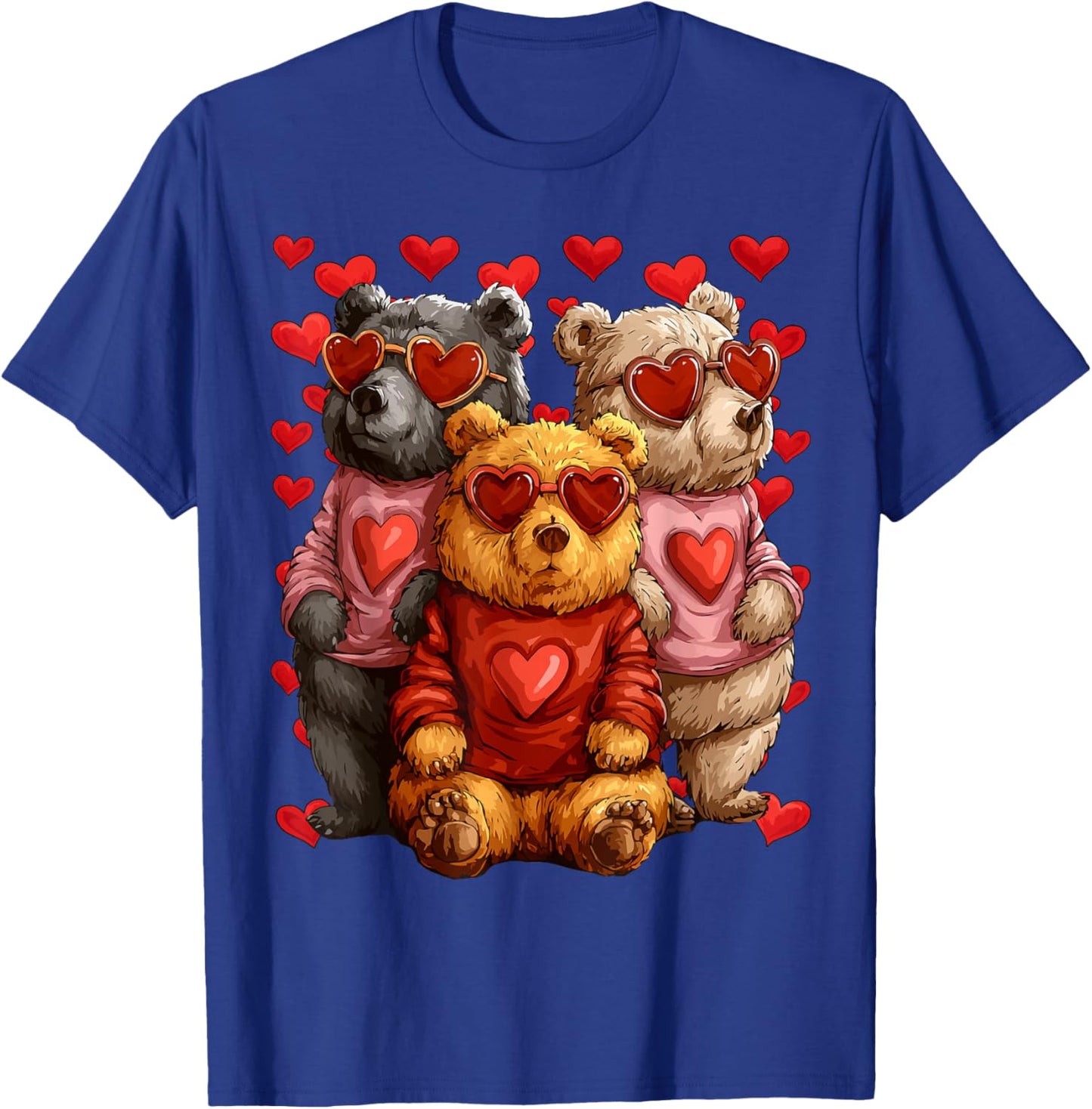 Cute Bears with Heart Sunglasses Valentines Day Hearts T-Shirt - T-Shirt | Royal