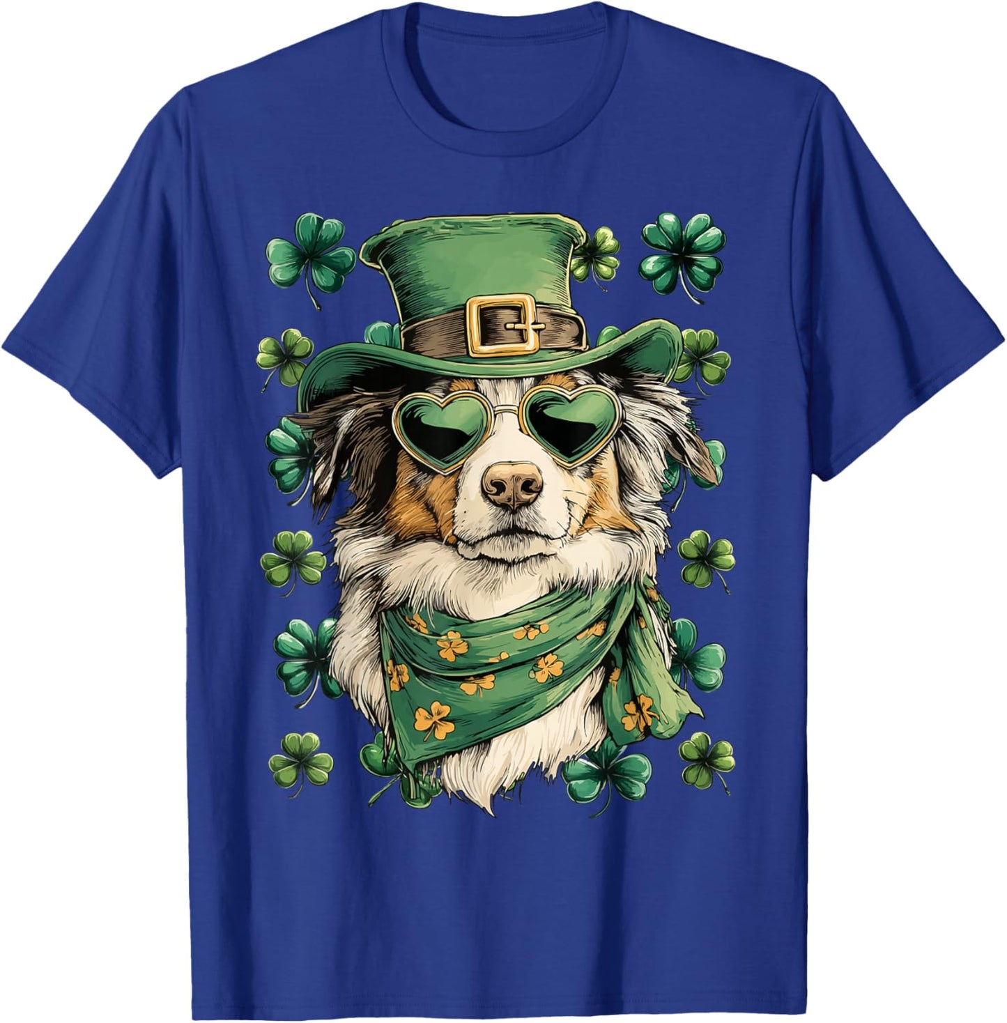 Australian Shepherd in Sunglasses Shamrocks St Patricks Day T-Shirt - T-Shirt | Royal