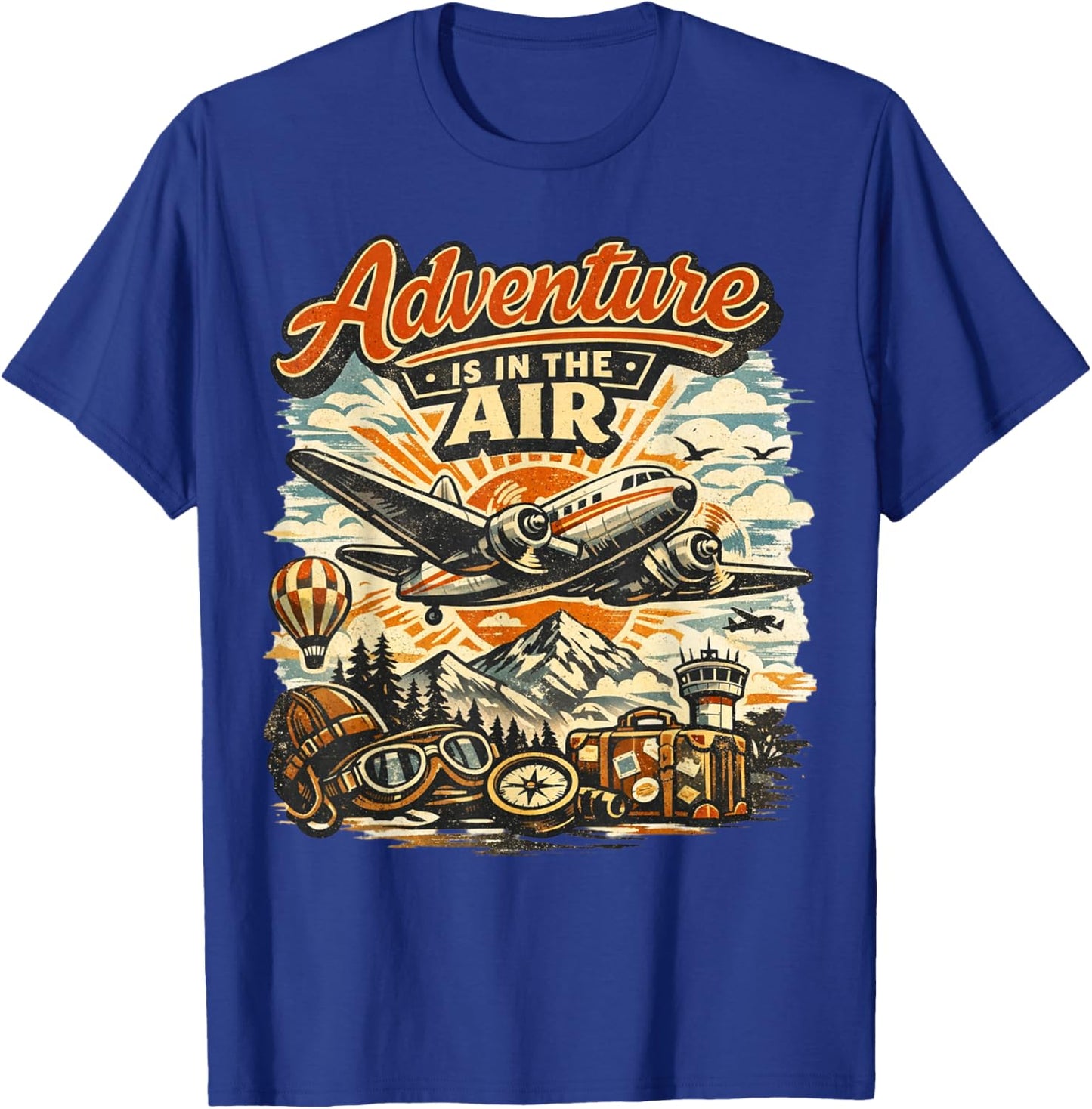 Pilot Flying Airplane Adventure is in The Air Aviation Gifts T-Shirt - T-Shirt | Royal