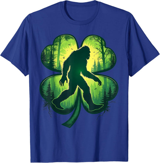 St Patricks Day Bigfoot Sasquatch Shamrock Men Women Kids T-Shirt - T-Shirt | Royal