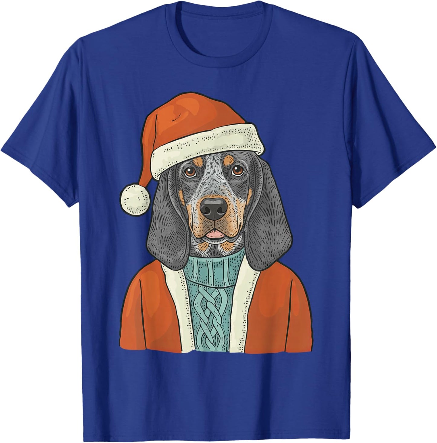 Bluetick Coonhound Dog Santa Christmas Outfit Funny T-Shirt - T-Shirt | Royal