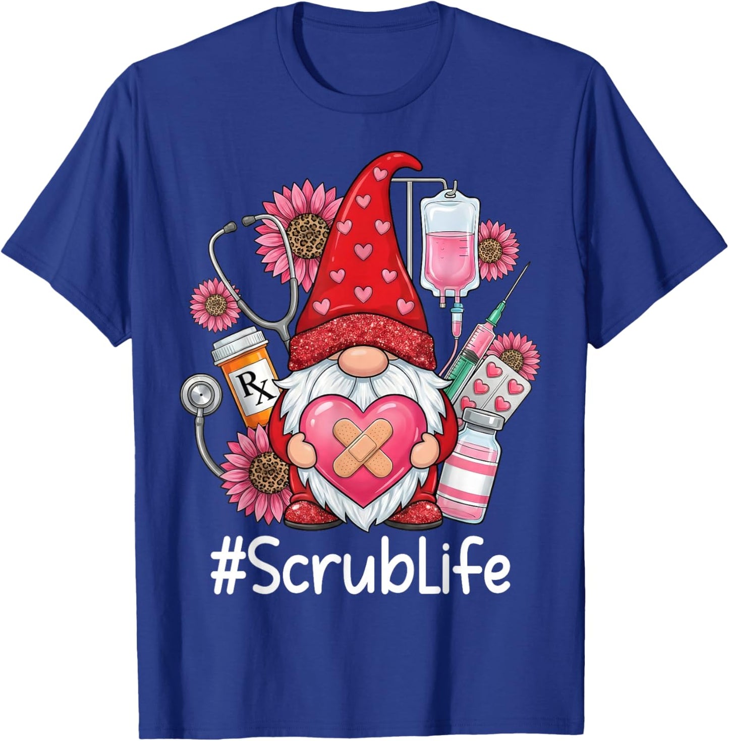 Gnome Nurse Scrub Life Nursing Valentine's Day T-Shirt - T-Shirt | Royal