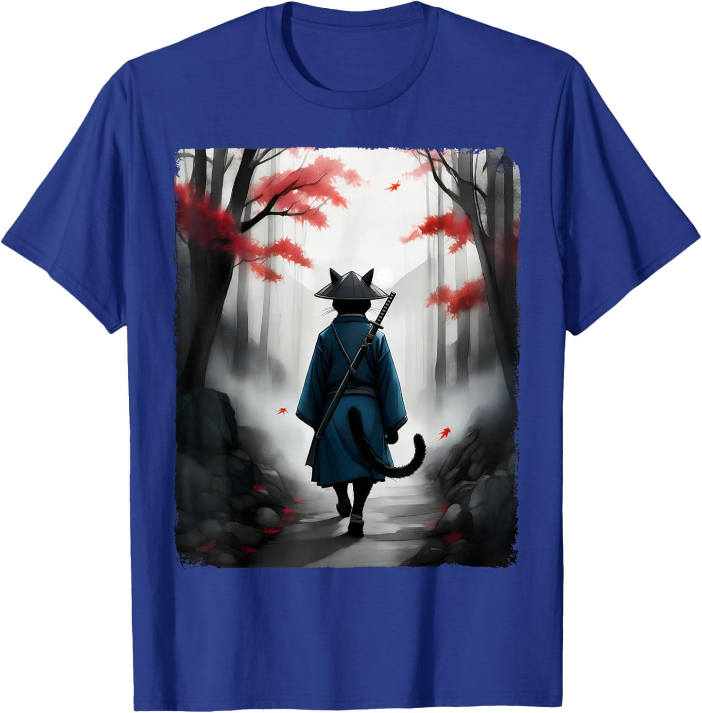 Samurai Cat Warrior Vintage Ukiyo-e Art Japanese Graphic T-Shirt - T-Shirt | Royal