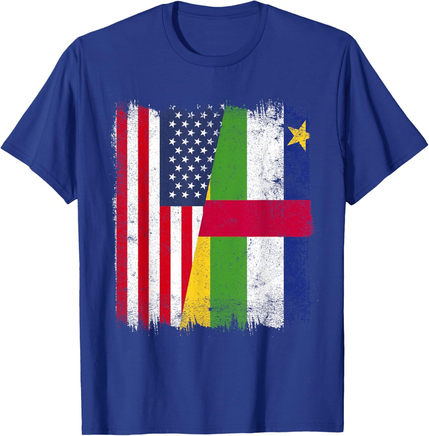 USA Central African Republic Half Flag American CAR Roots T-Shirt - T-Shirt | Royal