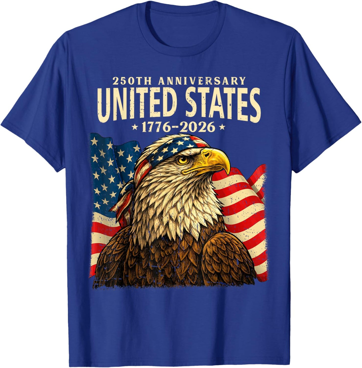 USA 250 Years 1776-2026 Bald Eagle America Flag Men Boys T-Shirt - T-Shirt | Royal