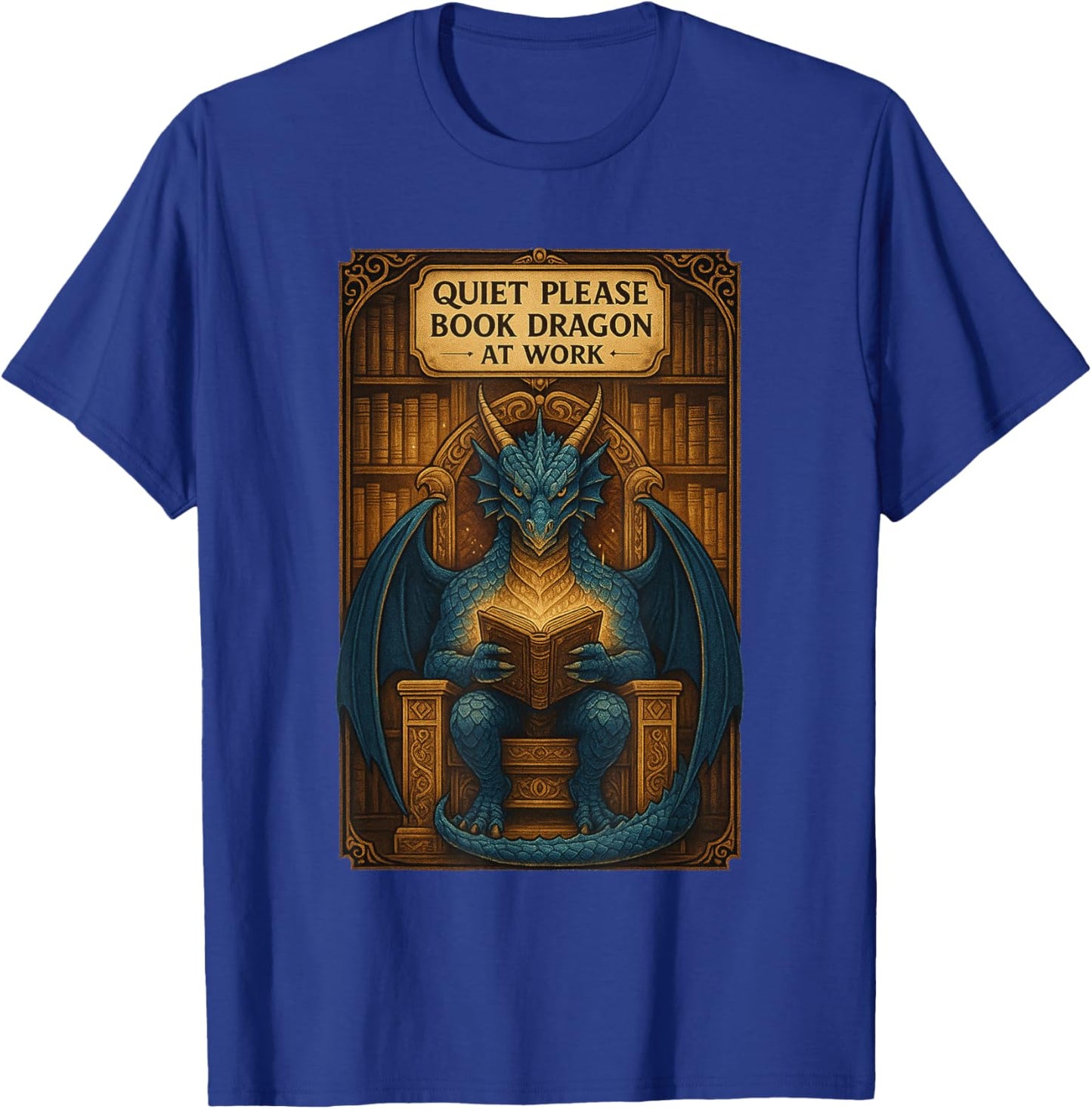 Book Dragon Reading Books Men Women Kids Book Lover T-Shirt - T-Shirt | Royal