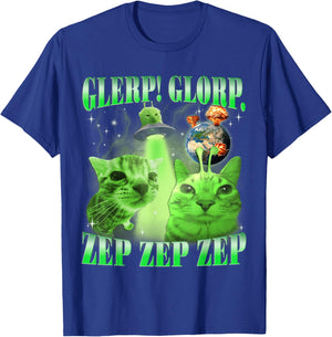 UFO Glorp Zep Zep Alien Cat Funny Space Kitten Meme T-Shirt - T-Shirt | Royal