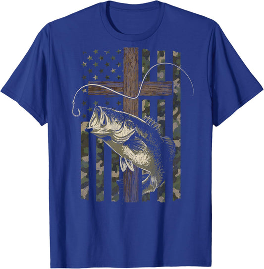 Christian Bass Fishing (Design on Back) T-Shirt - T-Shirt | Royal