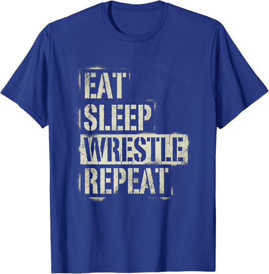 Funny Wrestling Eat Sleep Wrestle Repeat T-Shirt - T-Shirt | Royal