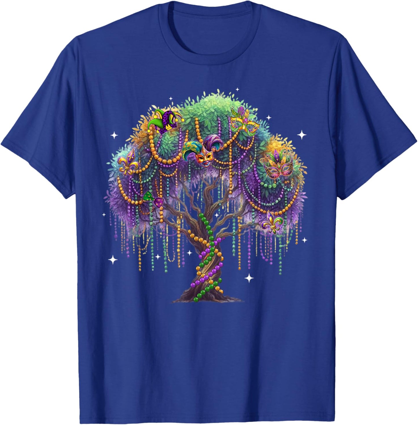 Mardi Gras Tree Shirts Matching Family Beads Mask Feathers T-Shirt - T-Shirt | Royal