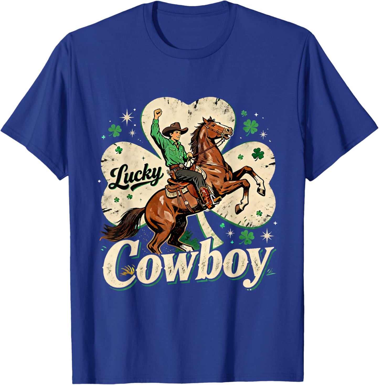 Lucky Cowboy St Patricks Day Western Irish Pride Design T-Shirt - T-Shirt | Royal