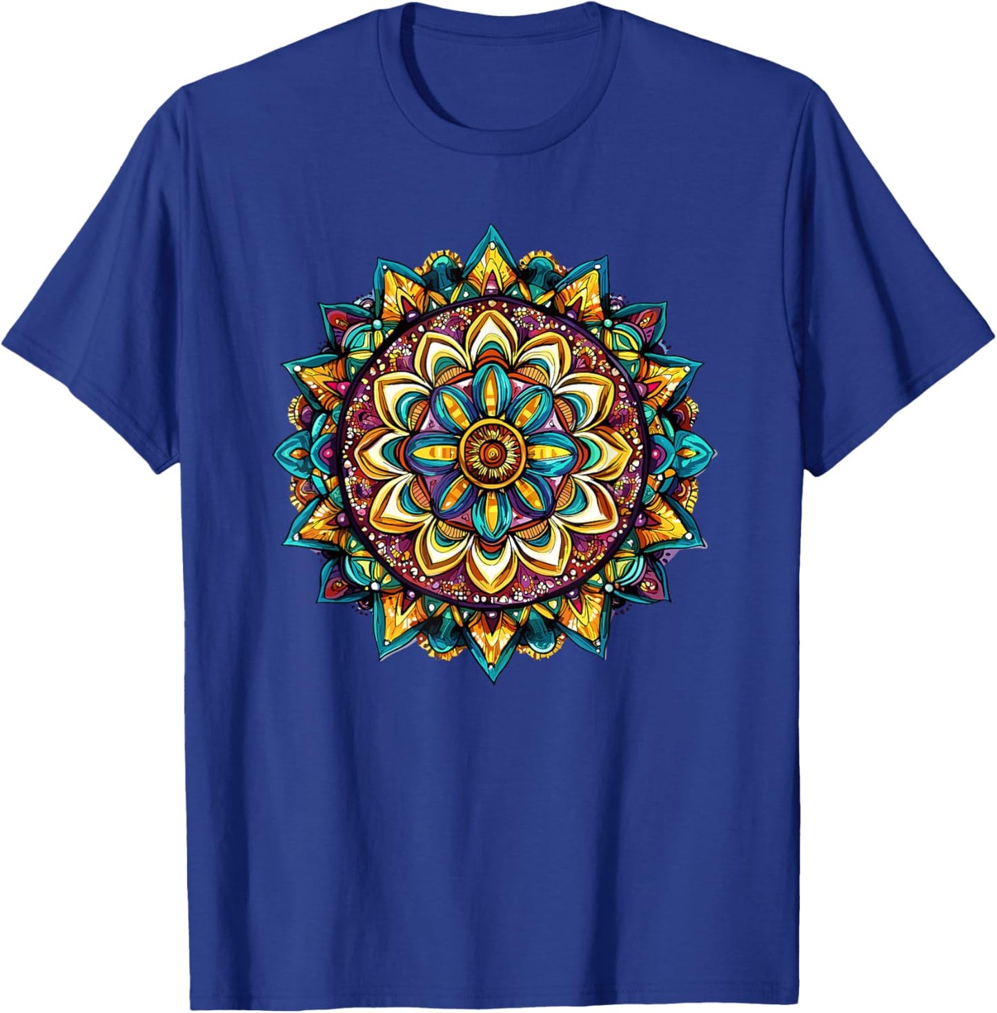 Colorful Mandala Vibrant Symmetry Pattern T-Shirt - T-Shirt | Royal