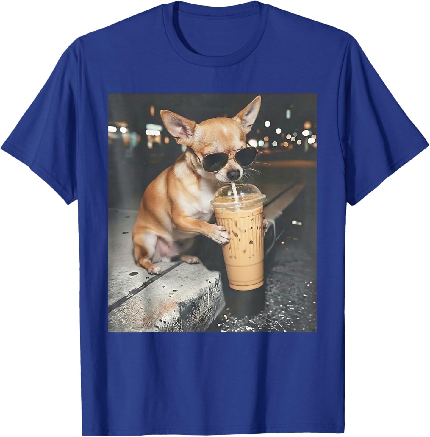 Chihuahua Drinking Iced Coffee Funny Animal Meme Dog Lover T-Shirt - T-Shirt | Royal