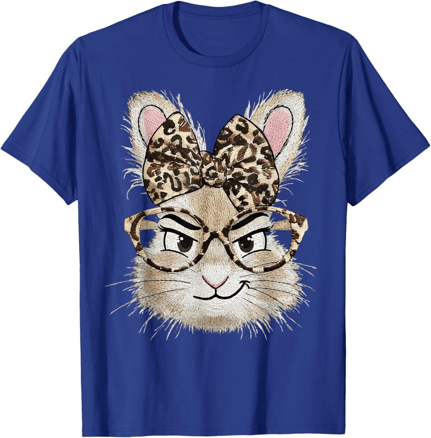Bunny Glasses Bandana Leopard Funny Rabbit Happy Easter T-Shirt - T-Shirt | Royal