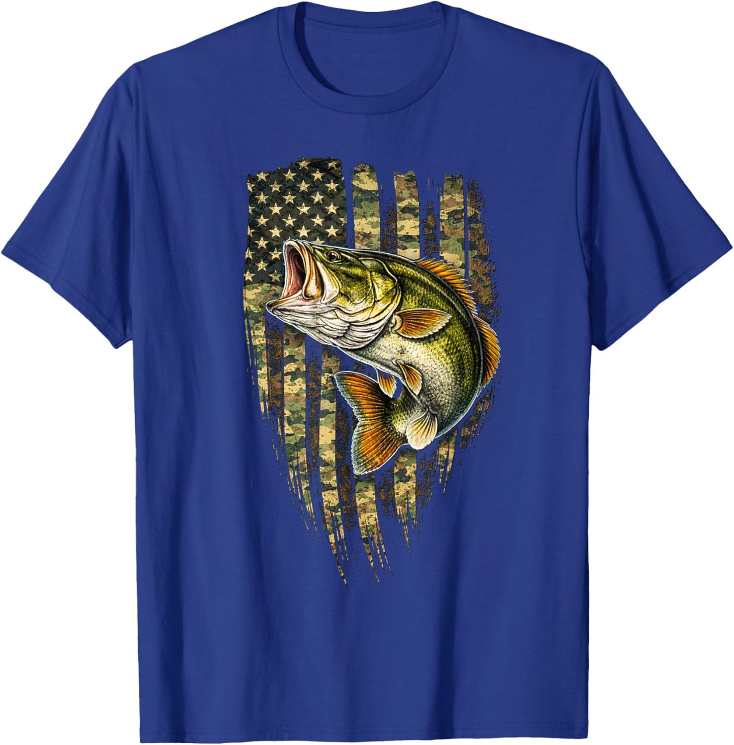 Vintage Fishermen Camo American Flag Bass Fish Fishing T-Shirt - T-Shirt | Royal
