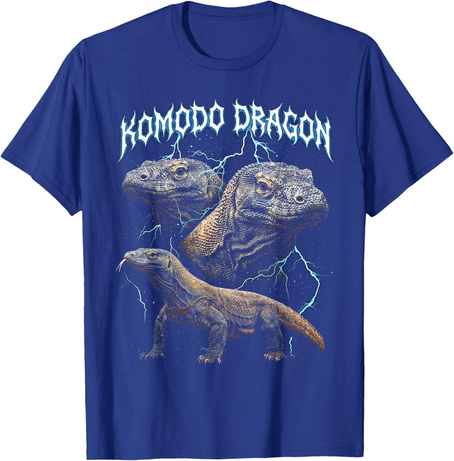 Komodo Dragon Vintage 90s Heavy Metal Retro Animal Lover T-Shirt - T-Shirt | Royal