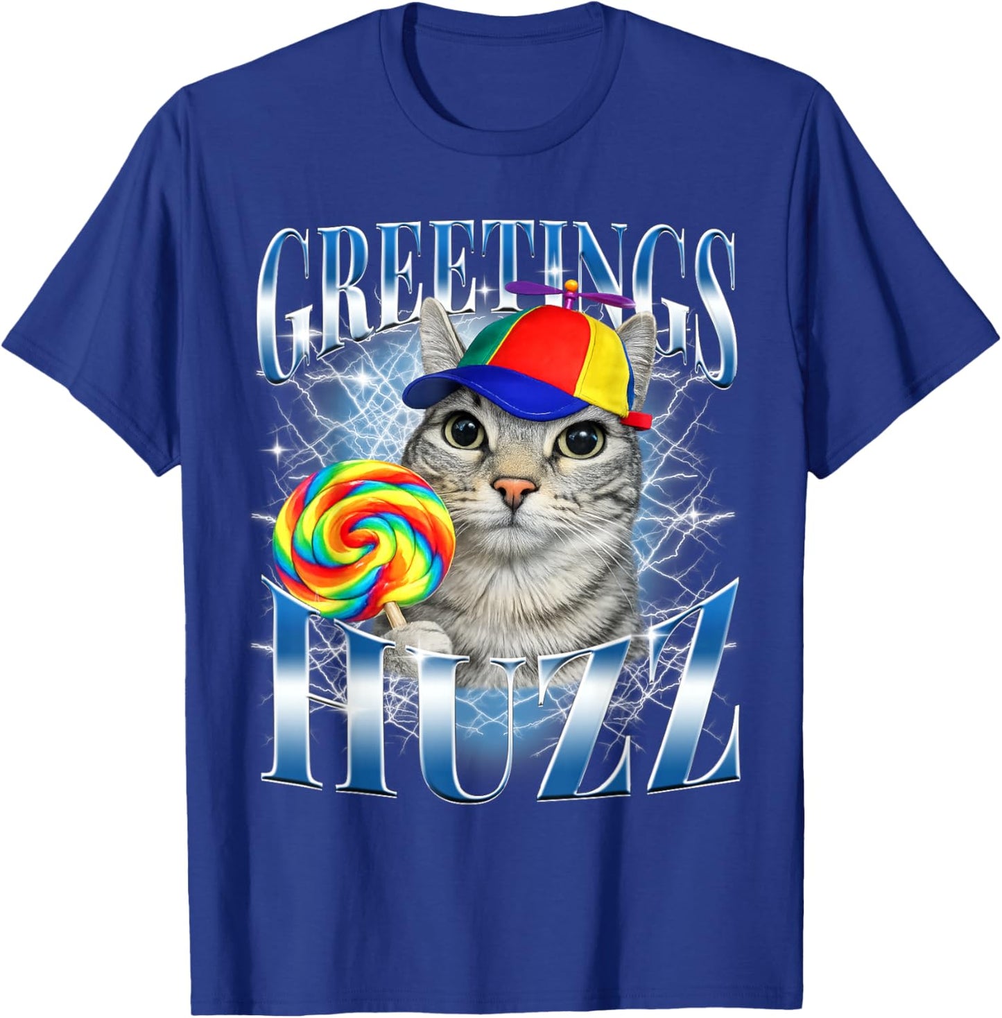 Greetings Huzz Funny Cat Meme Design Gifts Women Kid T-Shirt - T-Shirt | Royal