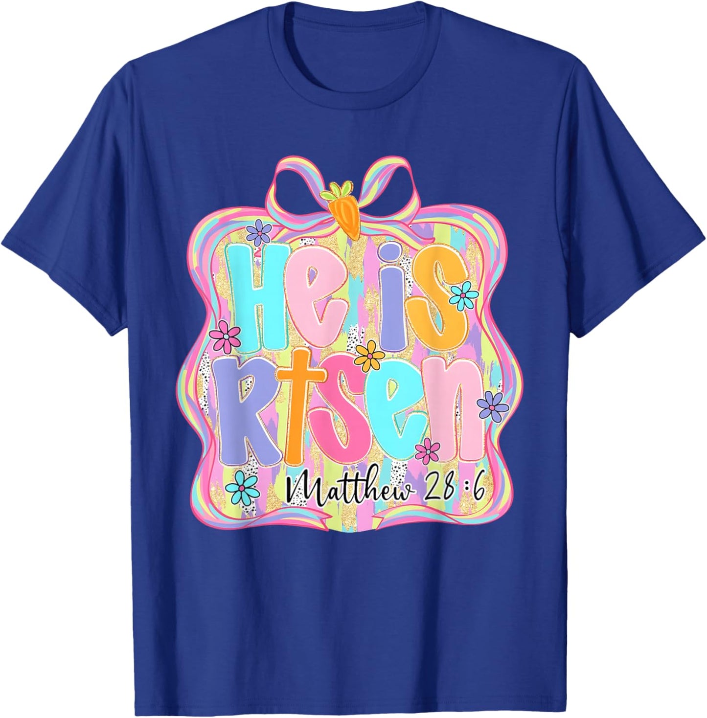Easter Preppy He is Risen Cross Bow Christian Women Girls T-Shirt - T-Shirt | Royal