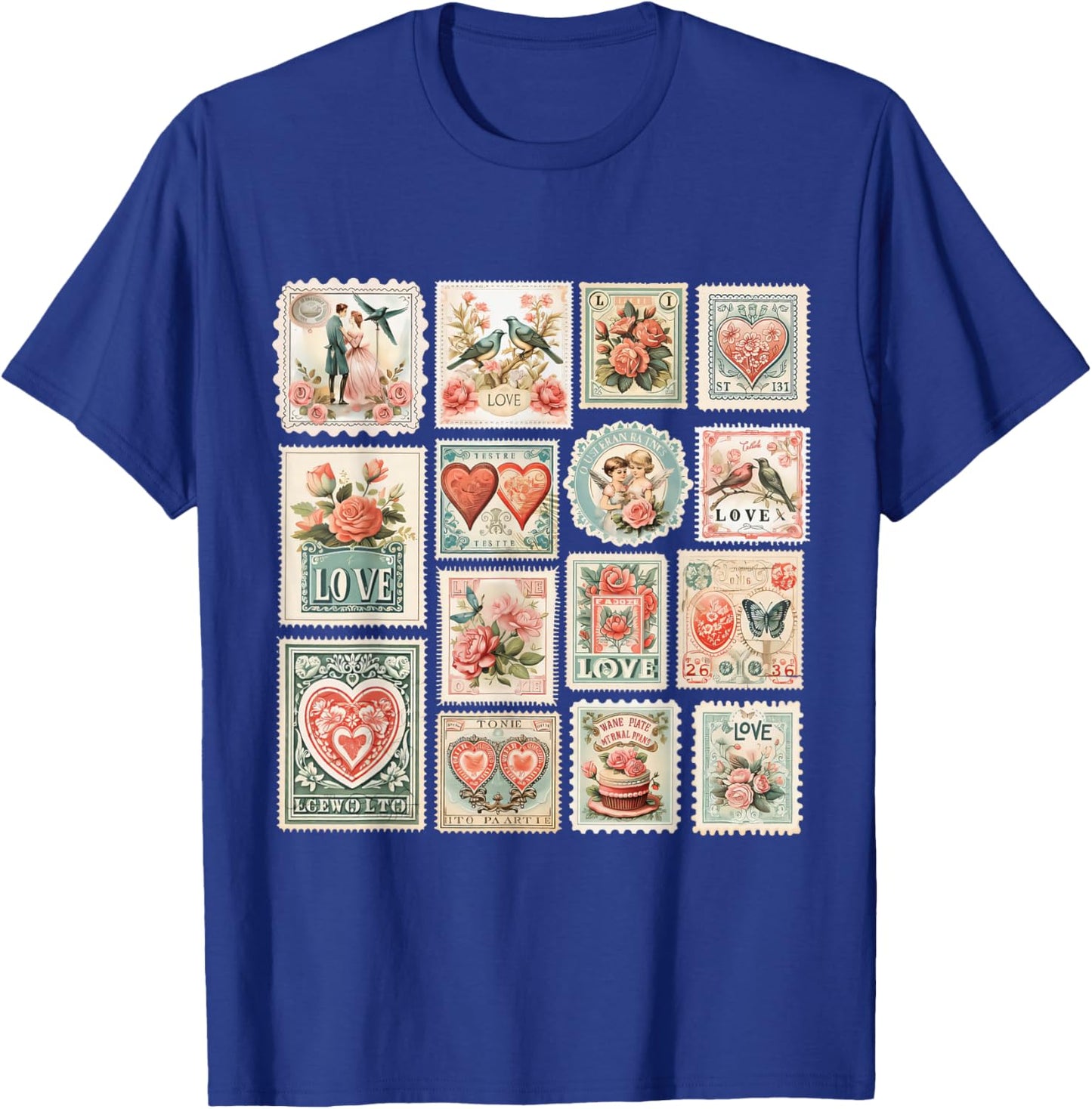 Retro Valentine's Day Stamps Valentine T-Shirt - T-Shirt | Royal