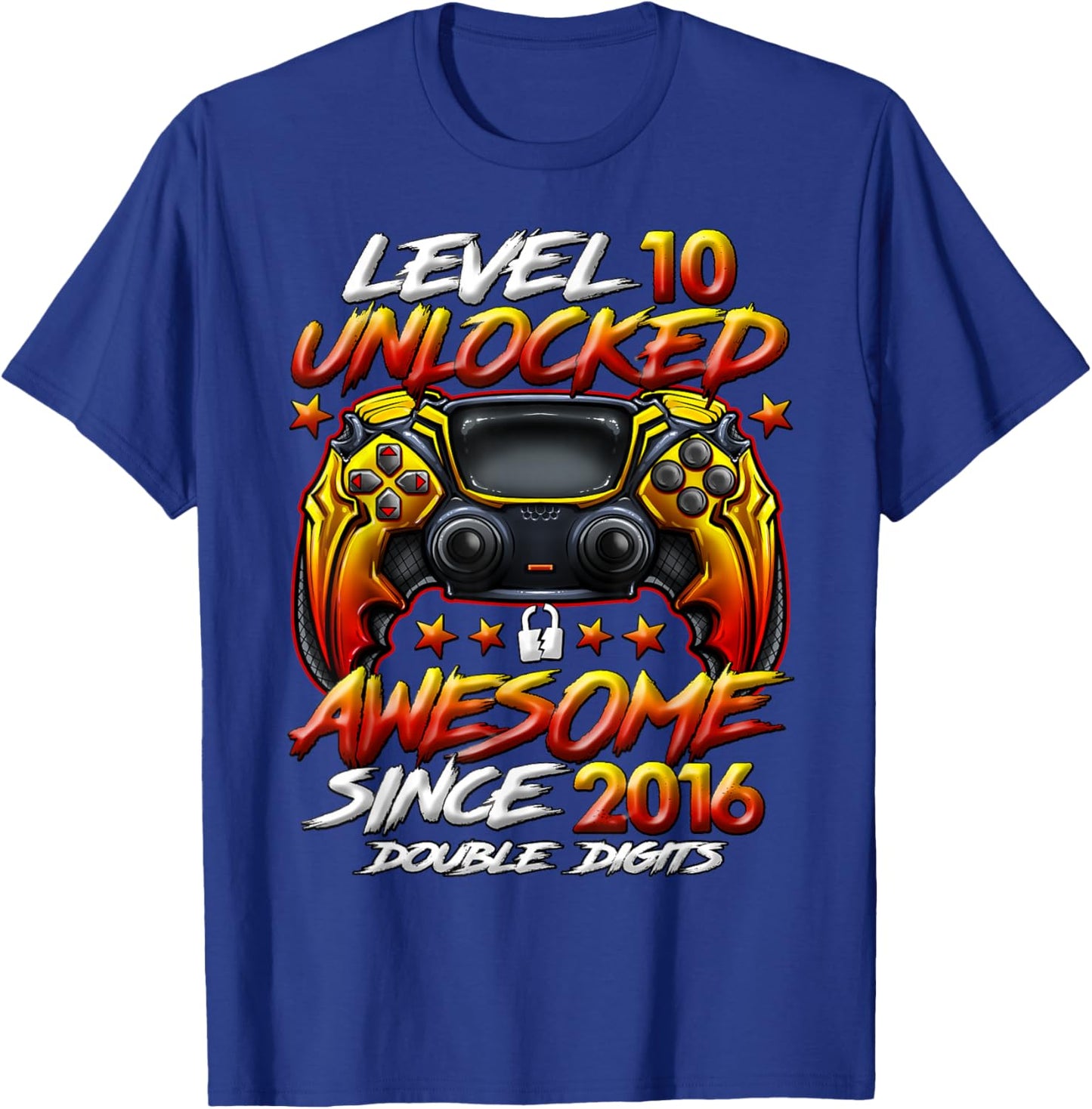 Official Double Digits Level 10 Unlocked 10th Birthday Boy T-Shirt - T-Shirt | Royal
