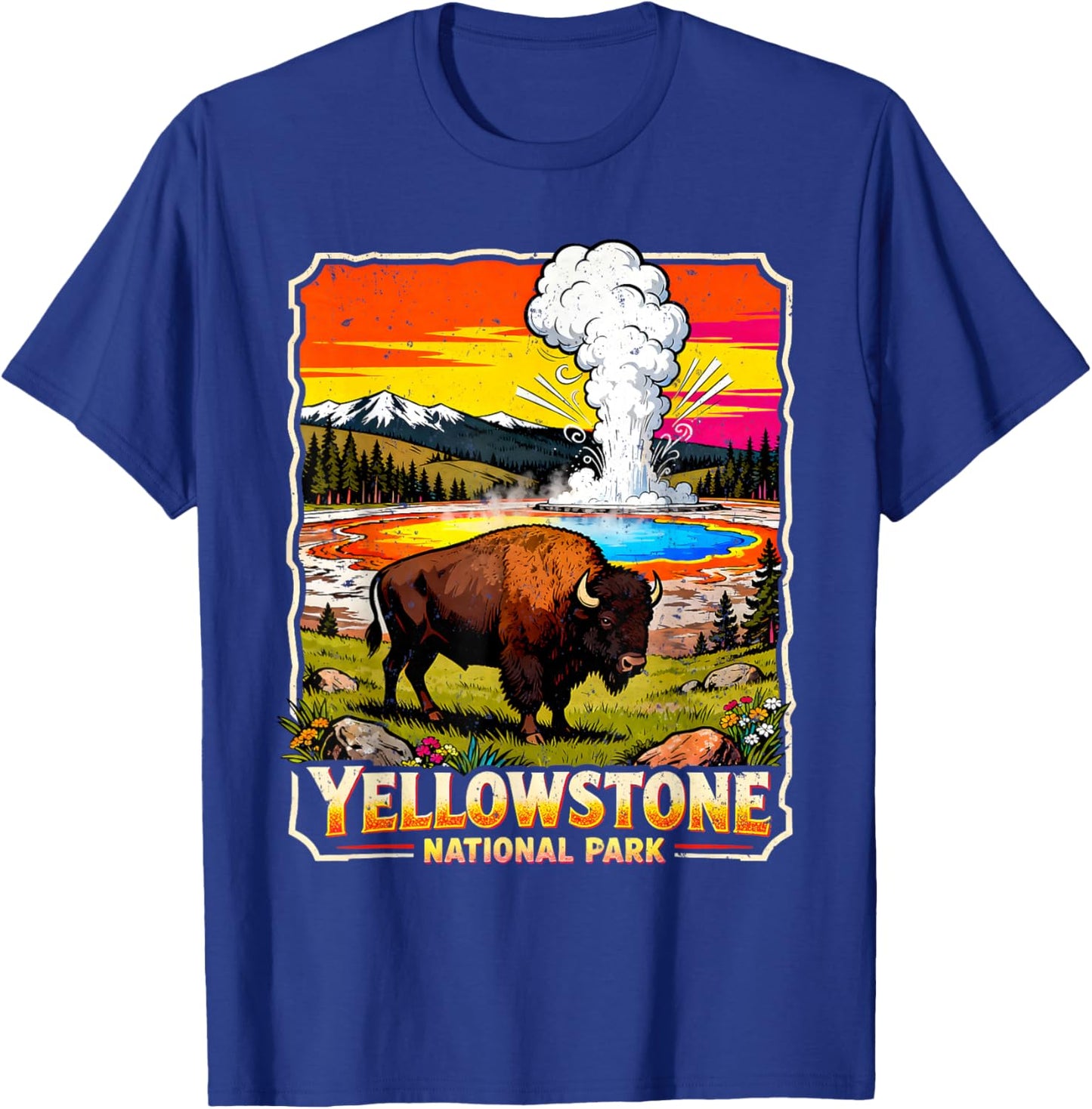 Yellowstone National Park 2026 Retro Travel Art T-Shirt - T-Shirt | Royal