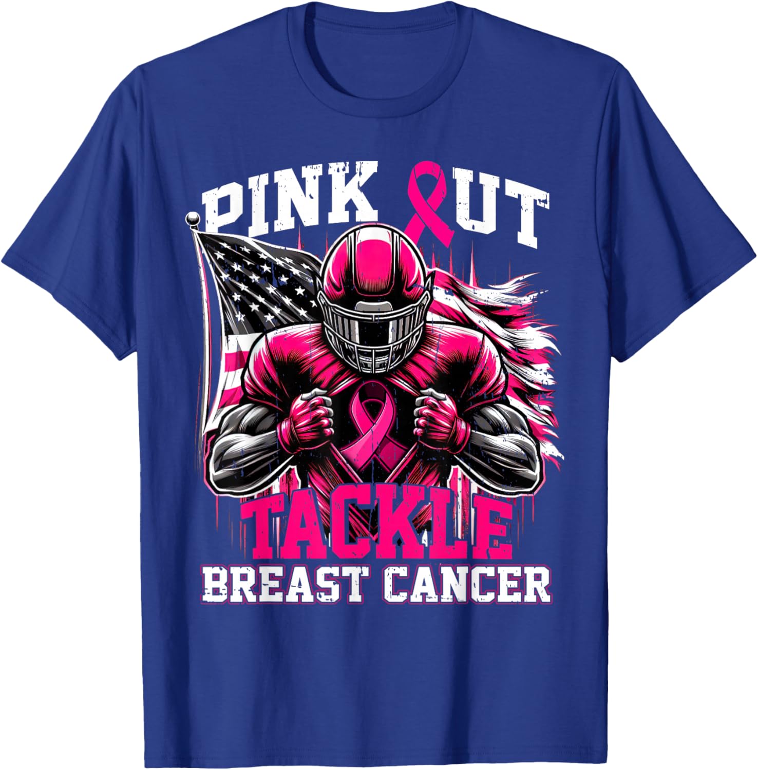 Pink Out Tackle Football Breast Cancer Awareness Men Boys T-Shirt - T-Shirt | Royal