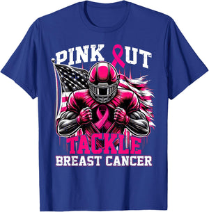Pink Out Tackle Football Breast Cancer Awareness Men Boys T-Shirt - T-Shirt | Royal