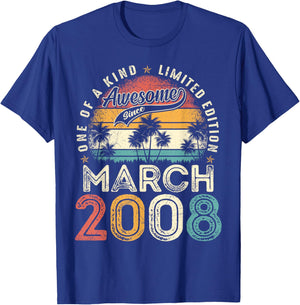 18 Years Old Men Awesome Since March 2008 18th Birthday Boys T-Shirt - T-Shirt | Royal