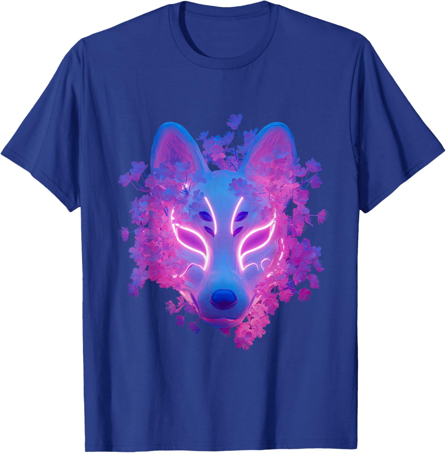 Kitsune Mask with Cherry Blossoms Sakura Fox Spirit T-Shirt - T-Shirt | Royal