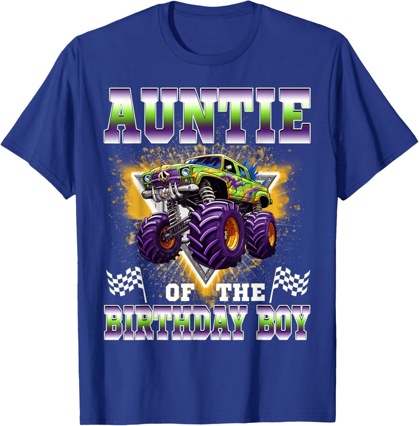 Auntie of The Birthday Boy Monster Truck Birthday Family T-Shirt - T-Shirt | Royal