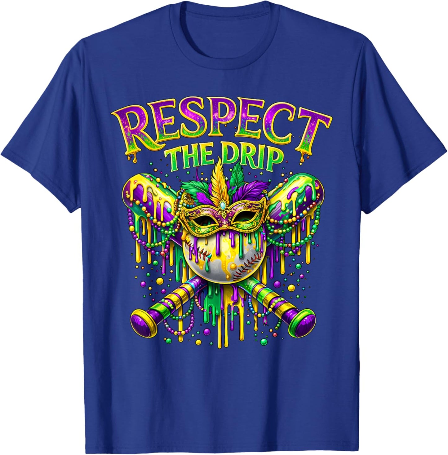 Respect The Drip Mardi Gras Baseball Ice Cream Boys Carnival T-Shirt - T-Shirt | Royal